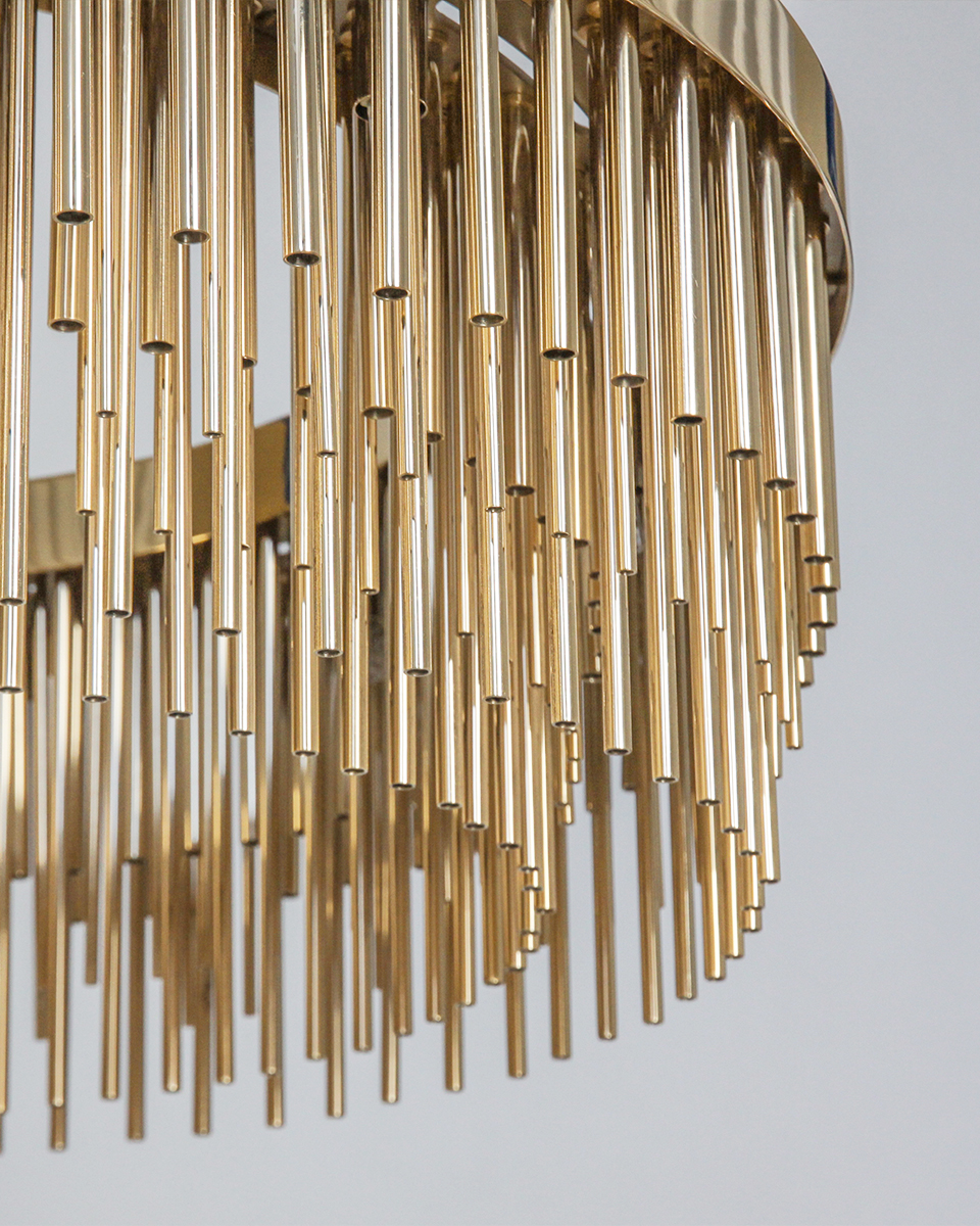 Streamline suspension, brass tubes design, gold-plated brass