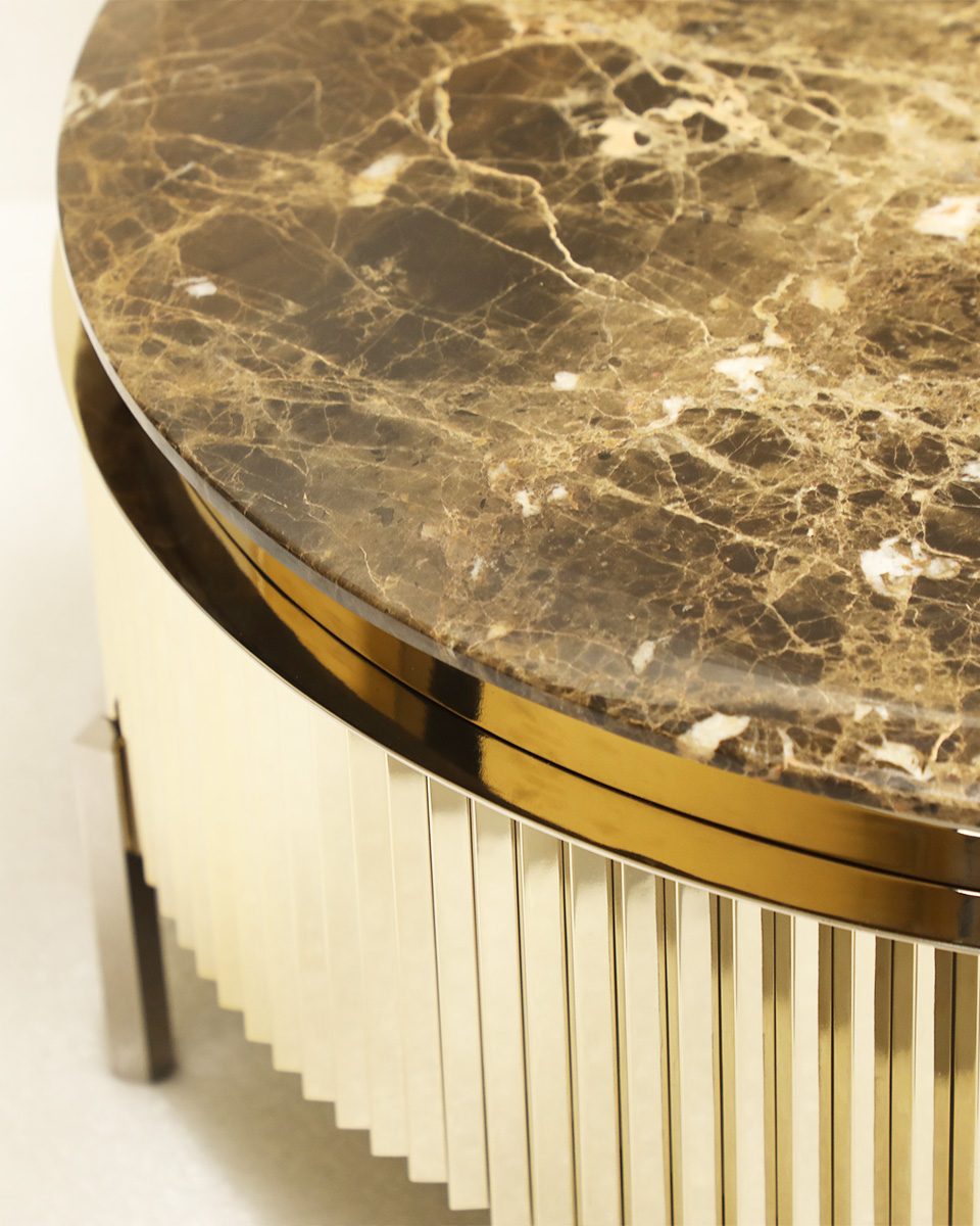 Tiffany center table, accent table, coffee table, brass gold and emperador marble