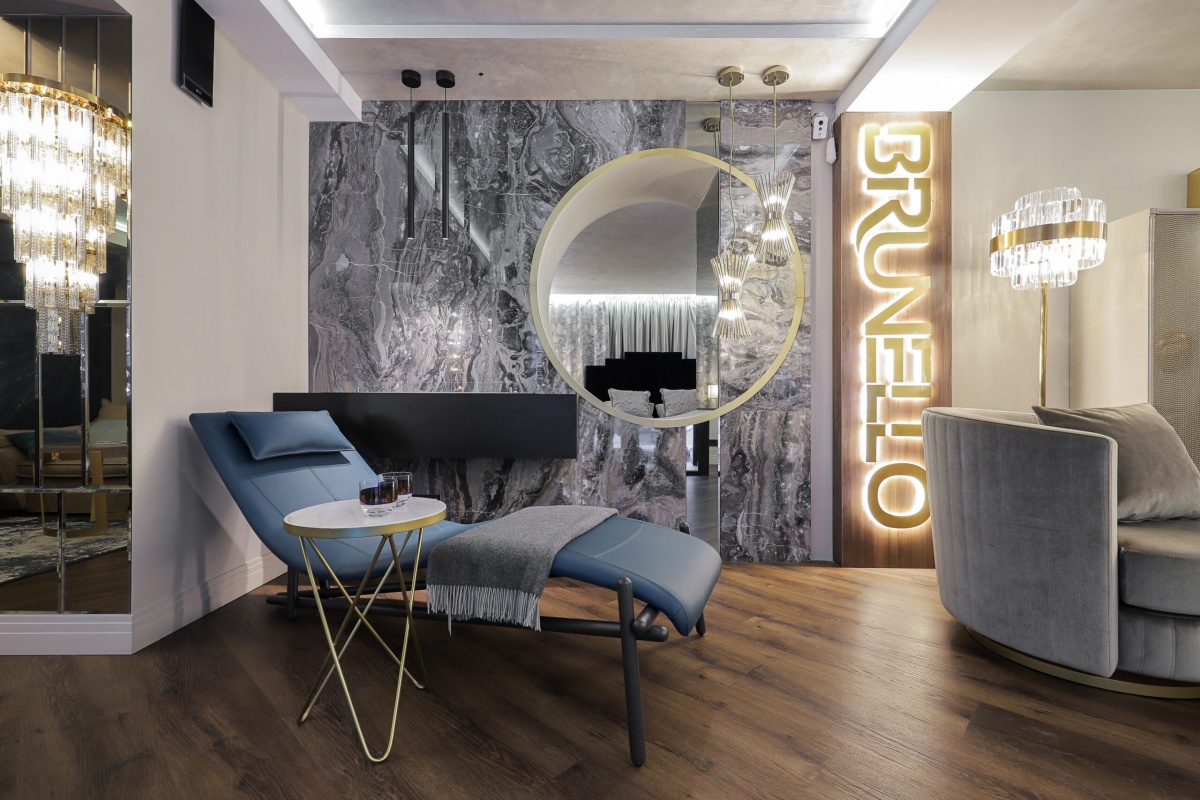 Luxury showroom interior in Kyiv, Ukraine, featuring Castro Lighting at Brunello Interior Boutique.