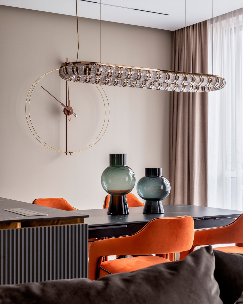 Leviev Suspension chandelier by Castro Lighting in modern Dubai dining room